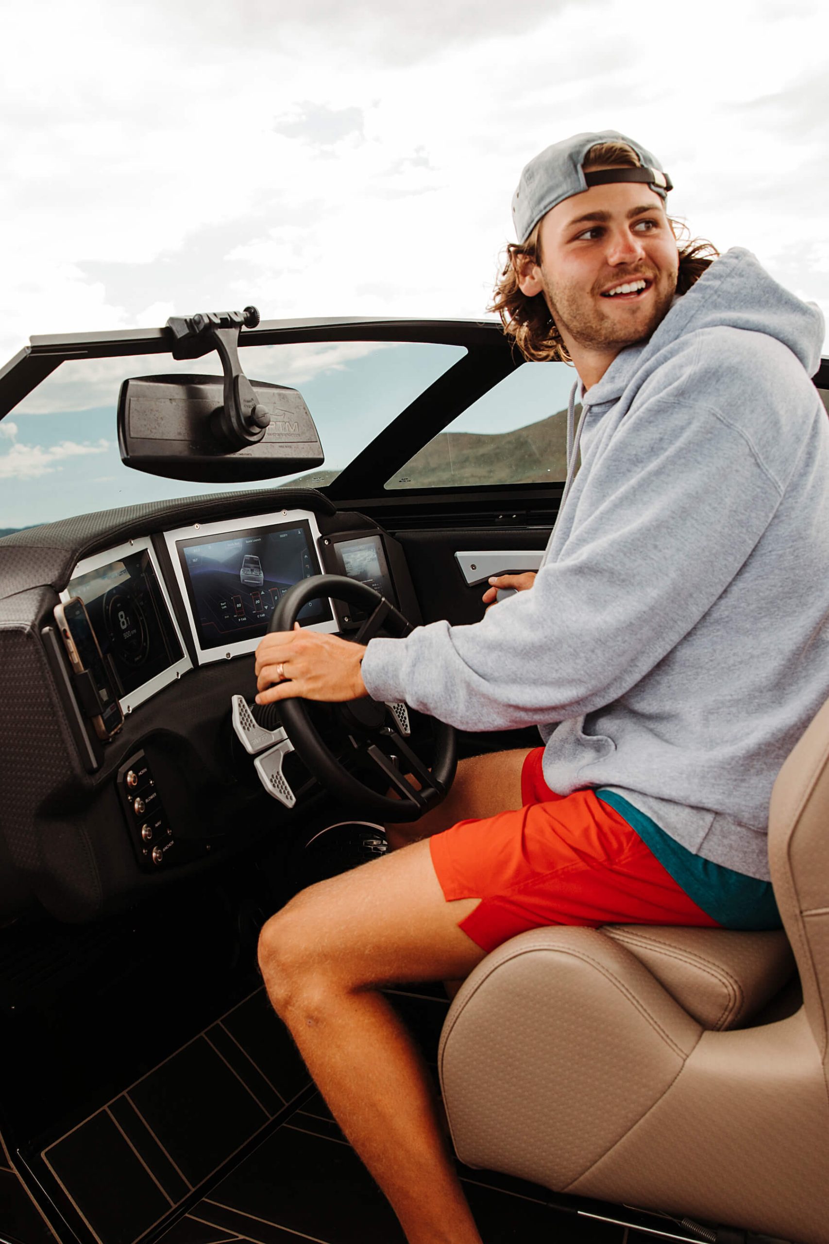 Driving boat at Bear Lake